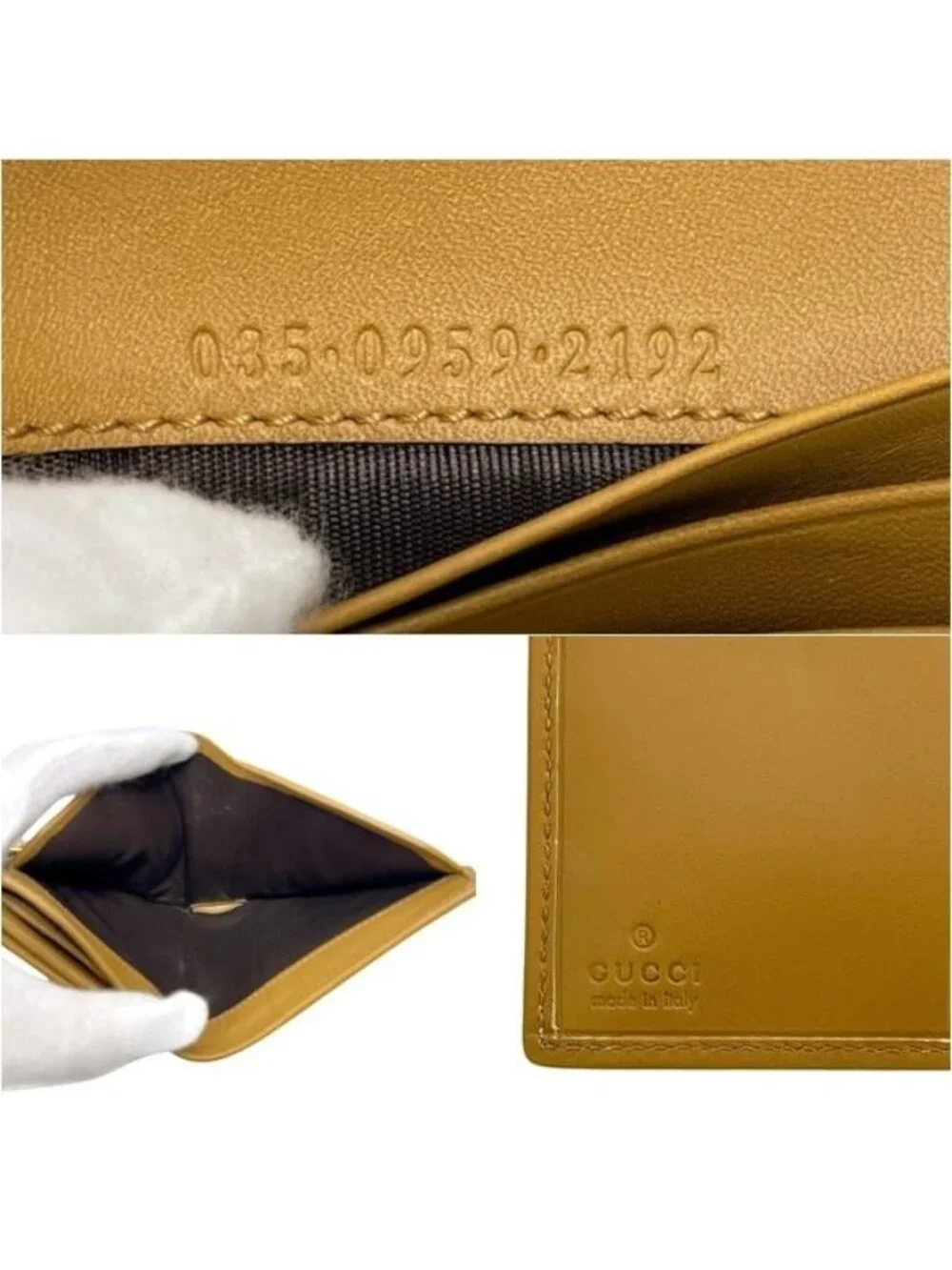 Gucci Bifold Wallet Beige Yellow 035 Canvas Leather GG Tiger Compact - Picture 3 of 10